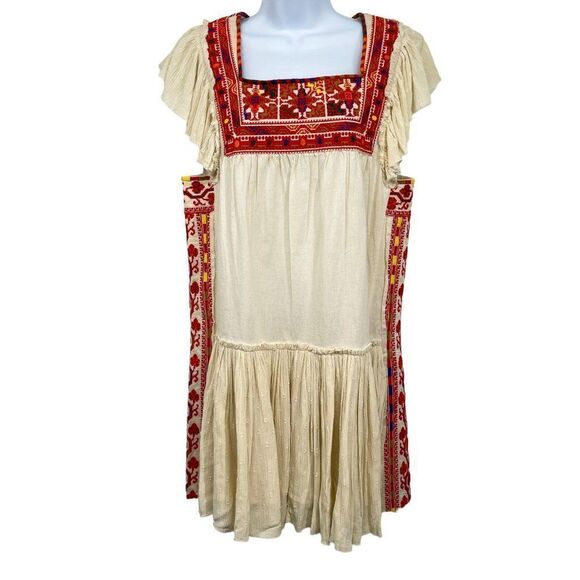 Free People Embroidered Day Glow Mini Open Back Ruffle Peasant Boho Dress - Picture 5 of 12